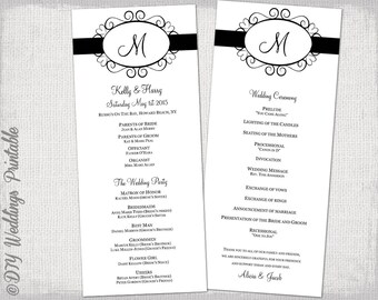 wedding program template black white wedding program black etsy