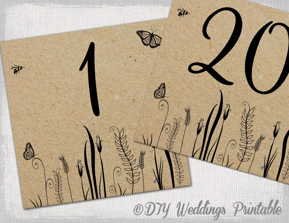 rustic table numbers template butterfly meadow number etsy