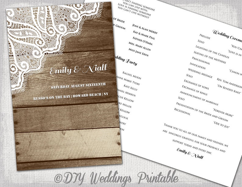 Rustic Wedding Program Printable Program Template Wood Etsy