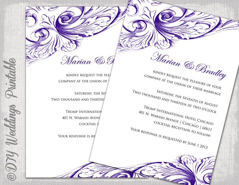 Wedding Invitation Template Eggplant Diy Wedding Invitations Etsy