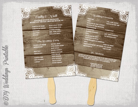 rustic wedding program template fan wedding programs etsy