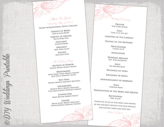 wedding program template pink