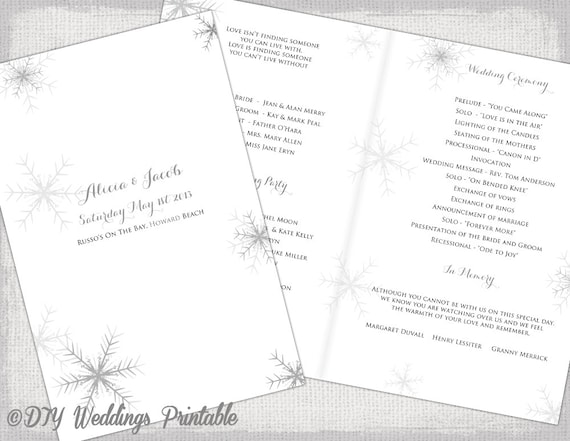 snowflake wedding program template