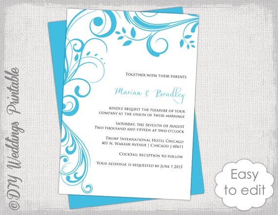 wedding invitation template printable invitations etsy