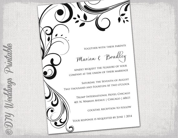 Wedding Invitation Templates Black And White Etsy