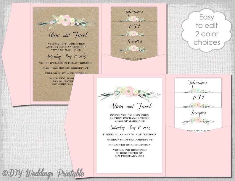 Pocket Invitation Template Diy Pocketfold Wedding Invitations Etsy
