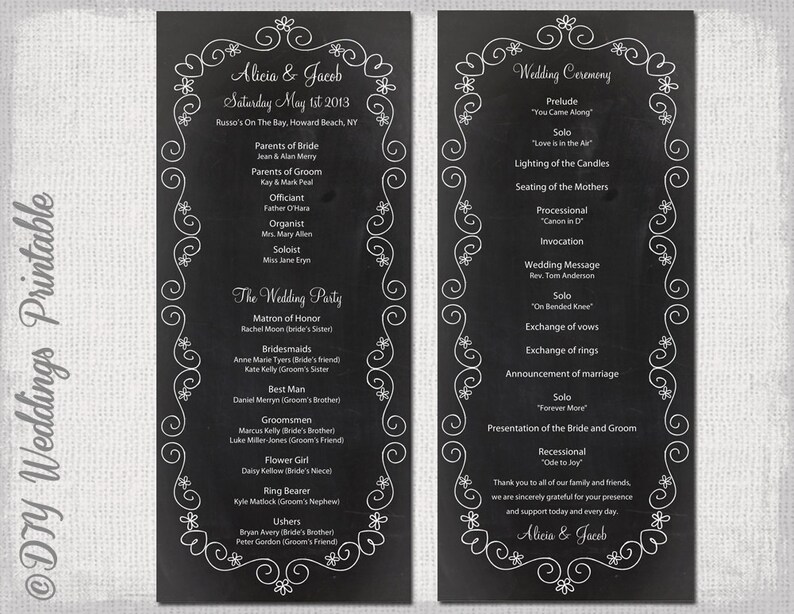 Chalkboard Wedding Program Template Chalk Board Programs Black Etsy
