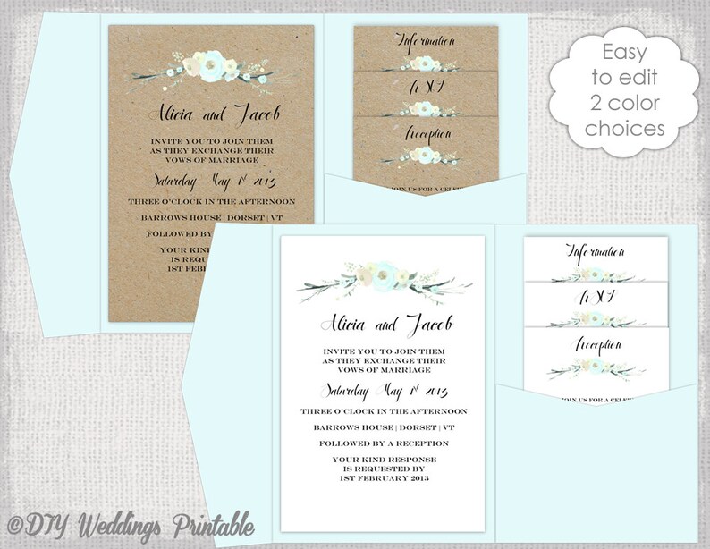 Pocket Wedding Invitation Template Diy Pocketfold Wedding Etsy