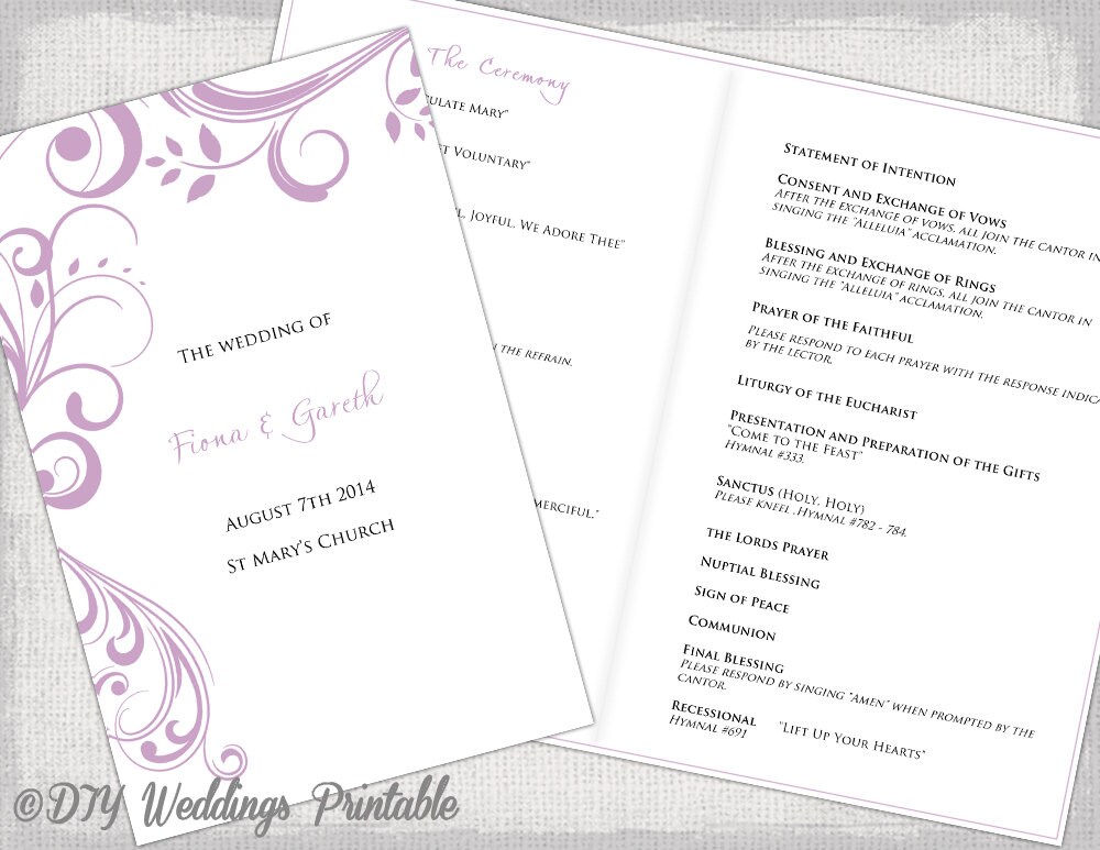 Catholic Wedding Program Template Lilac Scroll Diy Etsy