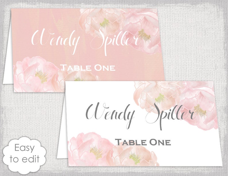 Place Card Template Peony Dream Pink Name Cards Etsy