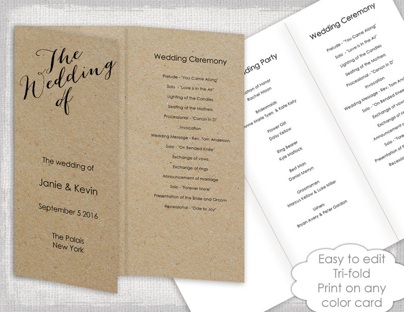 Wedding Programs Instant Download Template Trifold Calligraphy Etsy