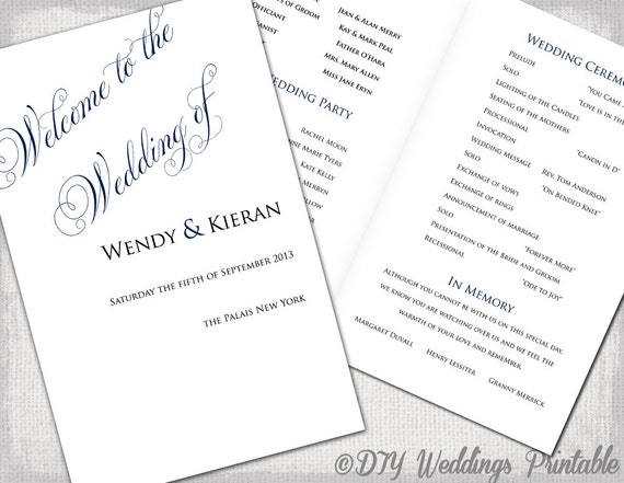 wedding program template navy