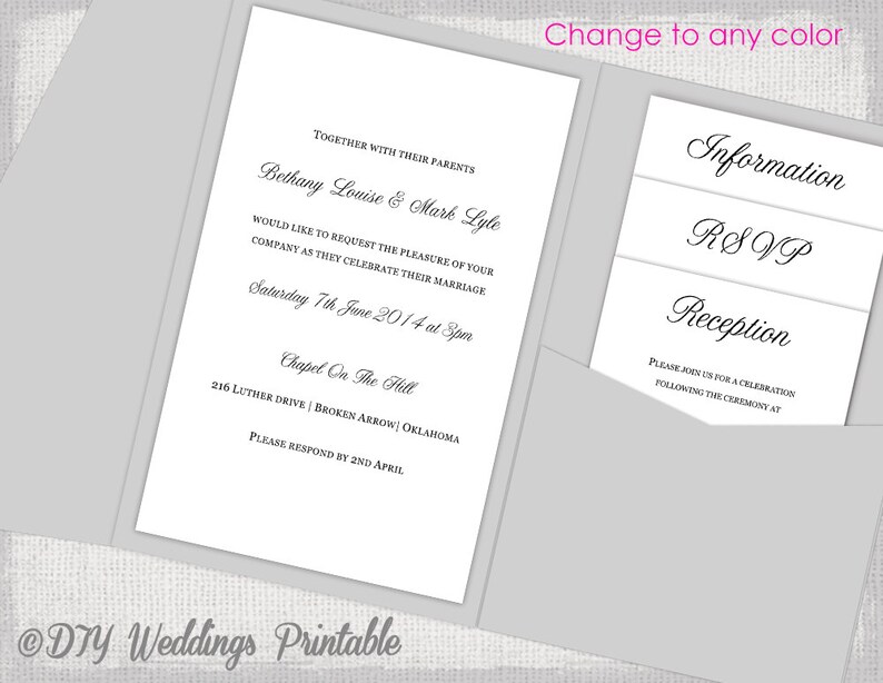 Pocket Wedding Invitations Template Diy Pocketfold Wedding Etsy