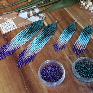 Petrol Violet Ohrringe, Lange Perlen Ohrringe, Tropisches Thema Zubehör, Sead Bead Ohrringe, Baumeln Ohrringe, Tropfen Quaste Accessoire
