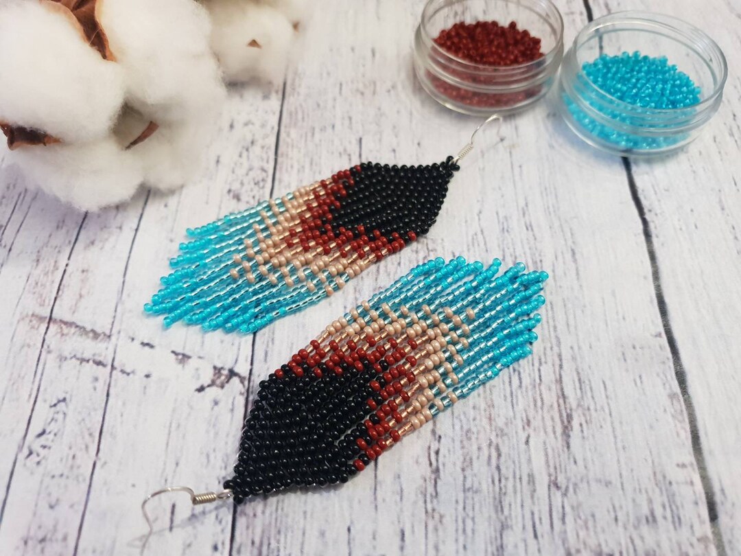 Boho Earrings, Ombre Earrings, Long Beaded Earrings, Seed Bead Earrings ...
