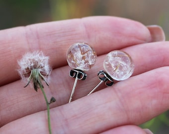 Sterling Silber Löwenzahn Ohrstecker Kleine Ohrringe Echte Löwenzahn Wunschohrringe Löwenzahnschmuck Terrarium Ohrringe