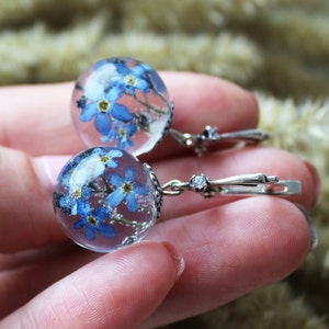 Forget me not earrings Real flower jewelry Forget me nots Resin jewelry Forget-me-not flower jewelry Bridesmaid Pressed flower forget-me-not