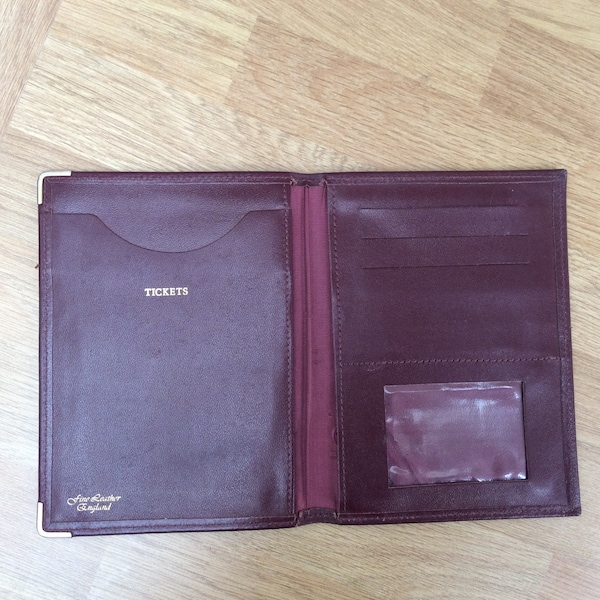 Vintage leather travel documents wallet, fine oxblood leather, England