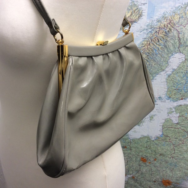 Vintage 1950s60s handbag, grey vinyl, Bally,  suitable for costume, AmDram.