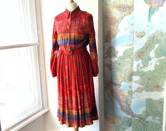 Vintage 80s UK 16 shirtdress by Cipriani. Red shirtdress.