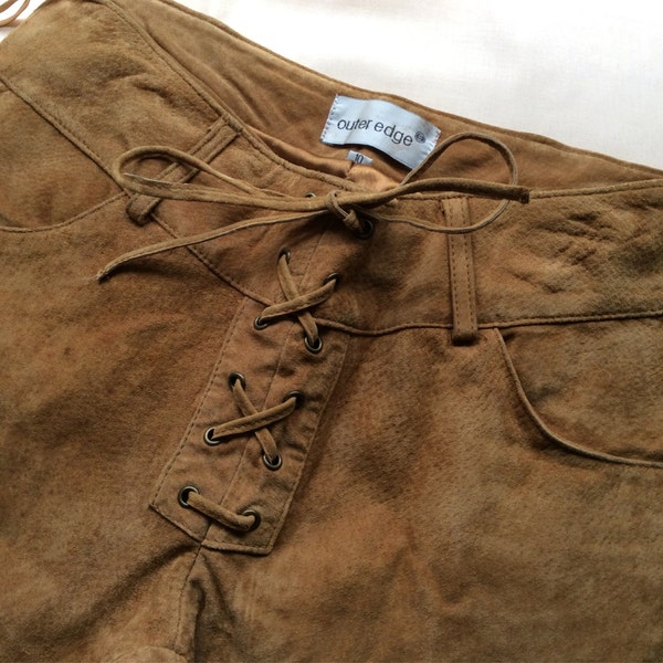 Vintage 70s suede pants, UK 10 US 6 EUR 38 tan, laced