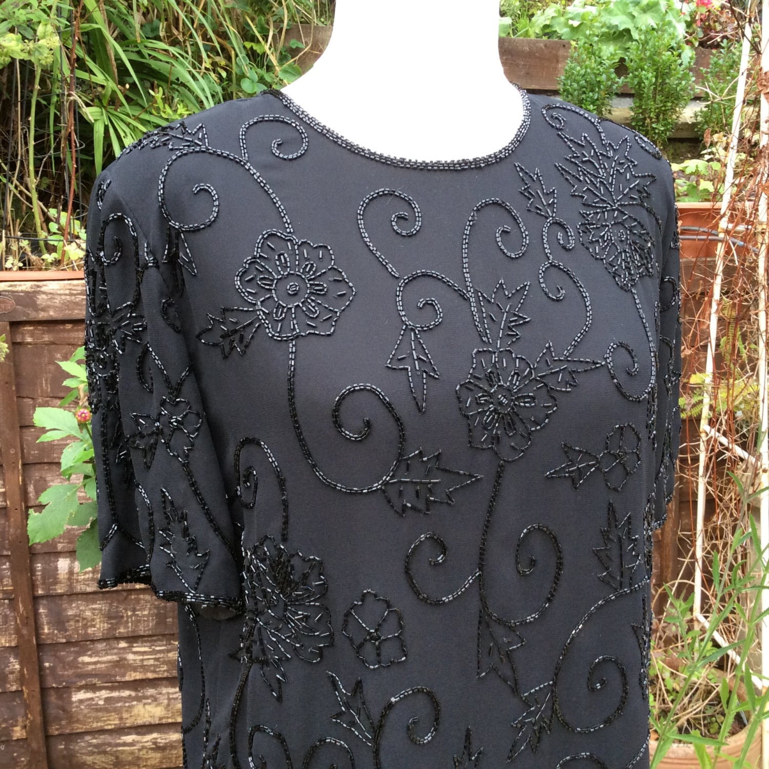 Vintage 80s UK16 US 12 EU 44 Black Beaded Cocktail Dress - Etsy UK