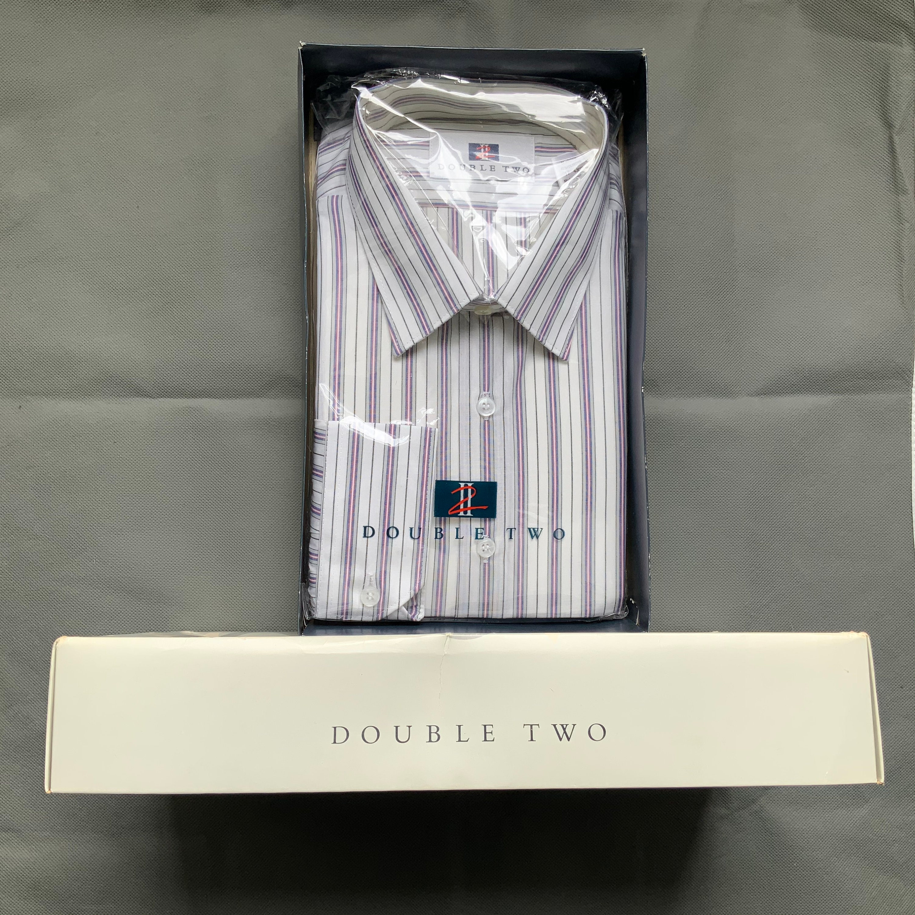 Image of Vintage 80S Double Two Deadstock Shirt 17" 43cm Collar, Striped Shirt