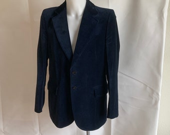 Vintage blue velvet blazer, 42” chest, 1970s, cotton velvet.