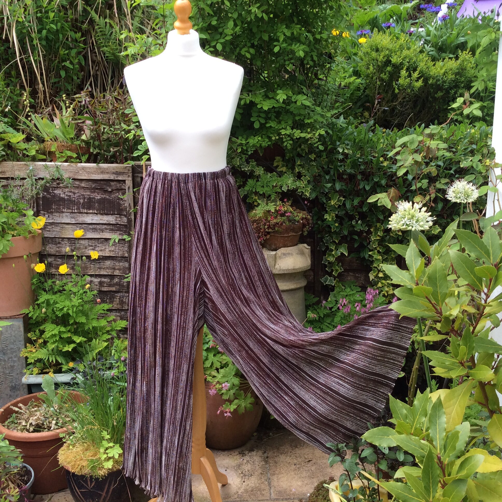 Image of Vintage Brown Micro Pleat Wide Leg Pants Ladies Medium/Large