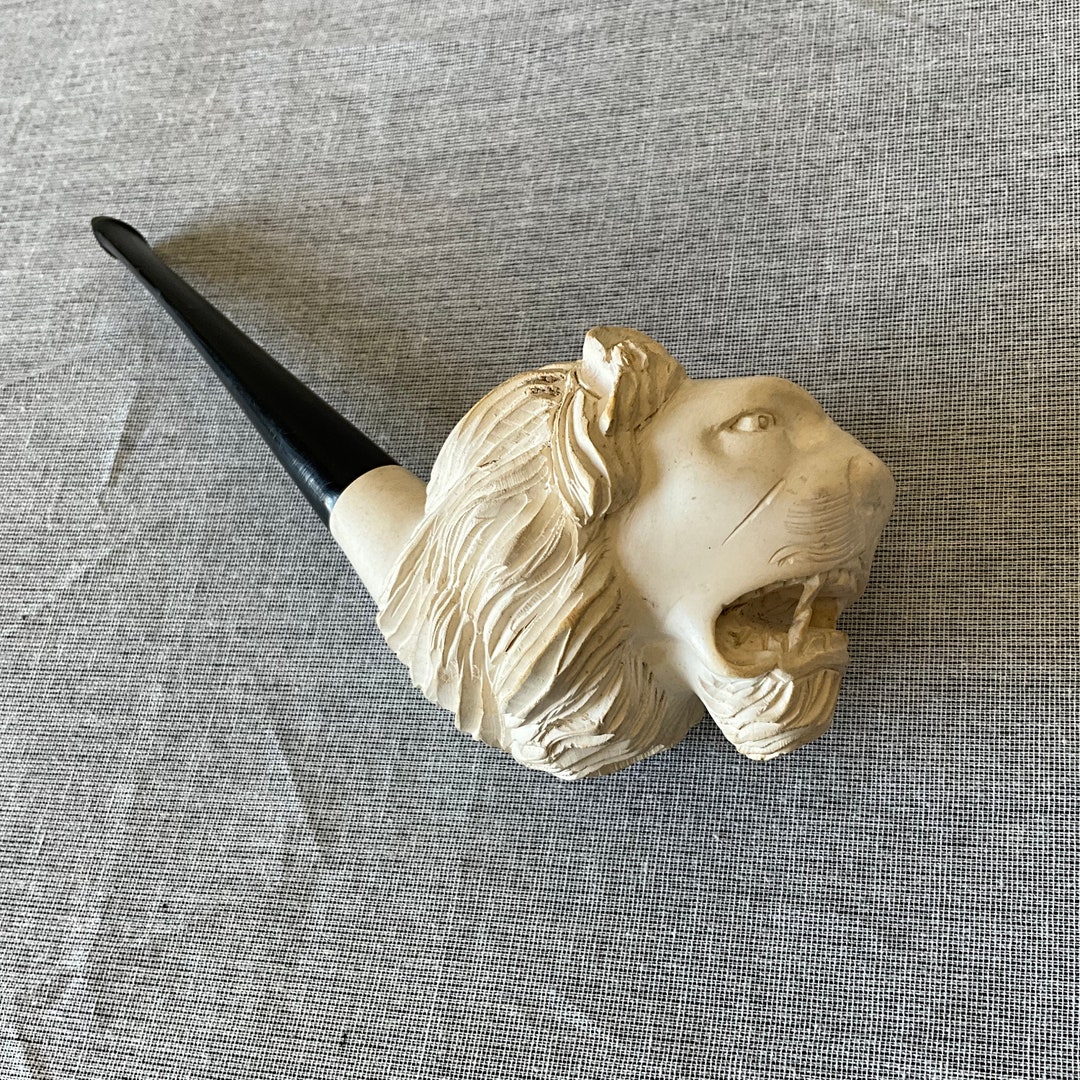 Hand Carved Lions Head Meerschaum Pipe Etsy