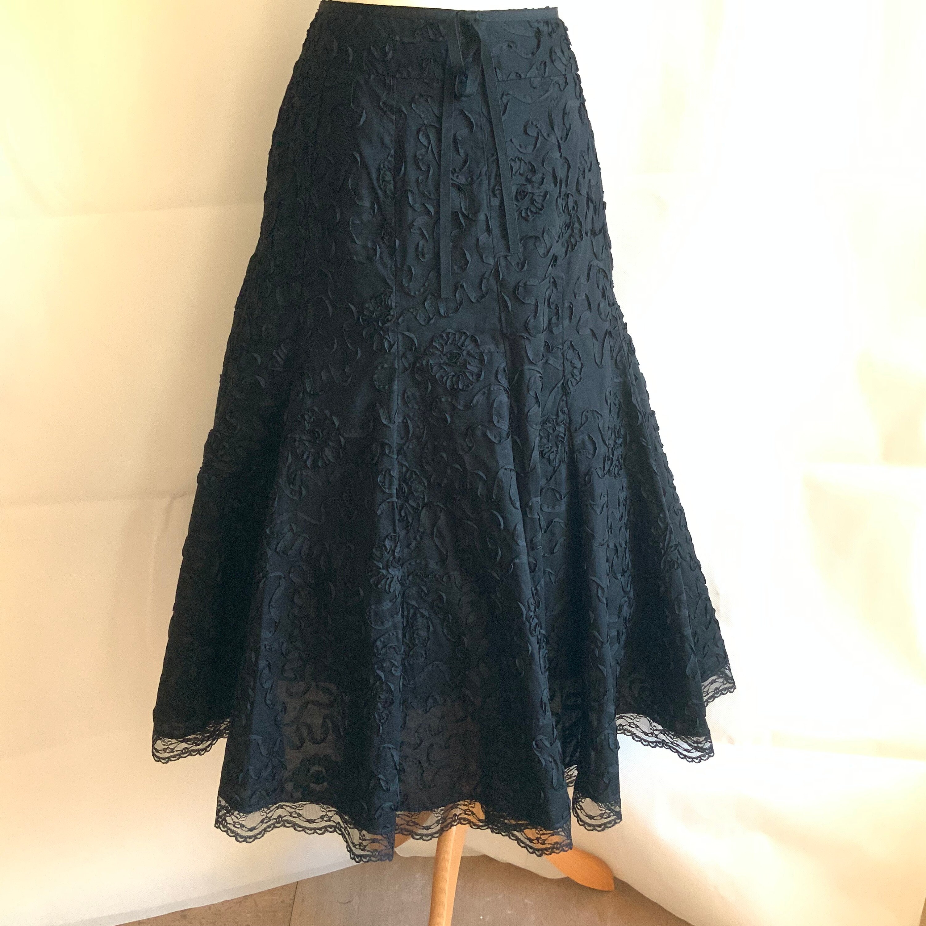 Vintage Simon Jeffrey Black Ribbon Lace Skirt UK 12 Panelled Evening Skirt Midi Length. Etsy UK