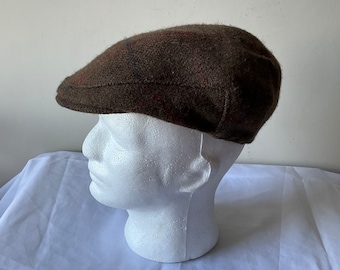 Vintage cloth cap, Welsh wool, 57cm, size 7, brown tweed.