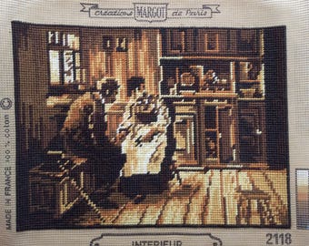 Vintage tapestry picture, needlepoint tapestry, vintage tapestry to frame or use as cushion etc.