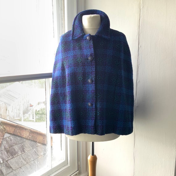Vintage 1960s Welsh tapestry wool short cape, S/M