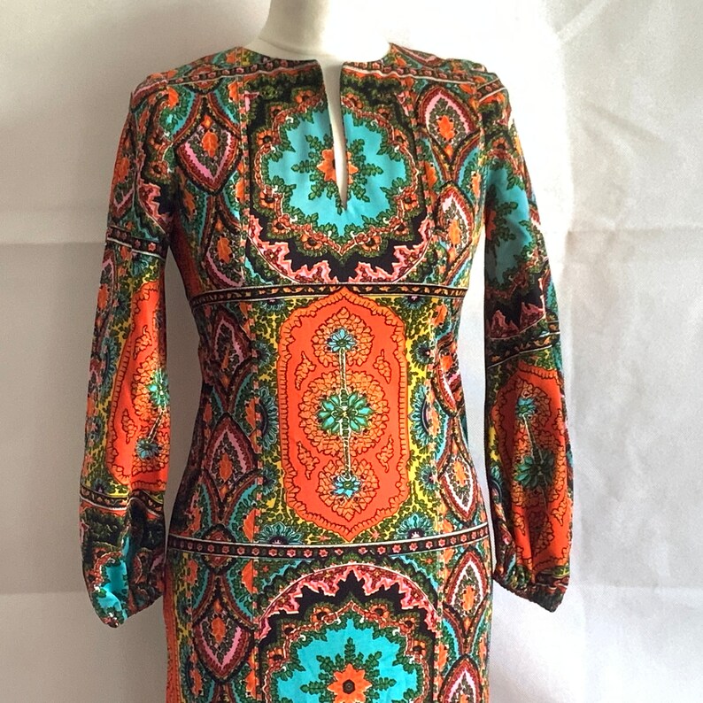 60s/70s Polly Peck by Sybil Zelker Psychedelic Maxi Dress 32 Etsy UK