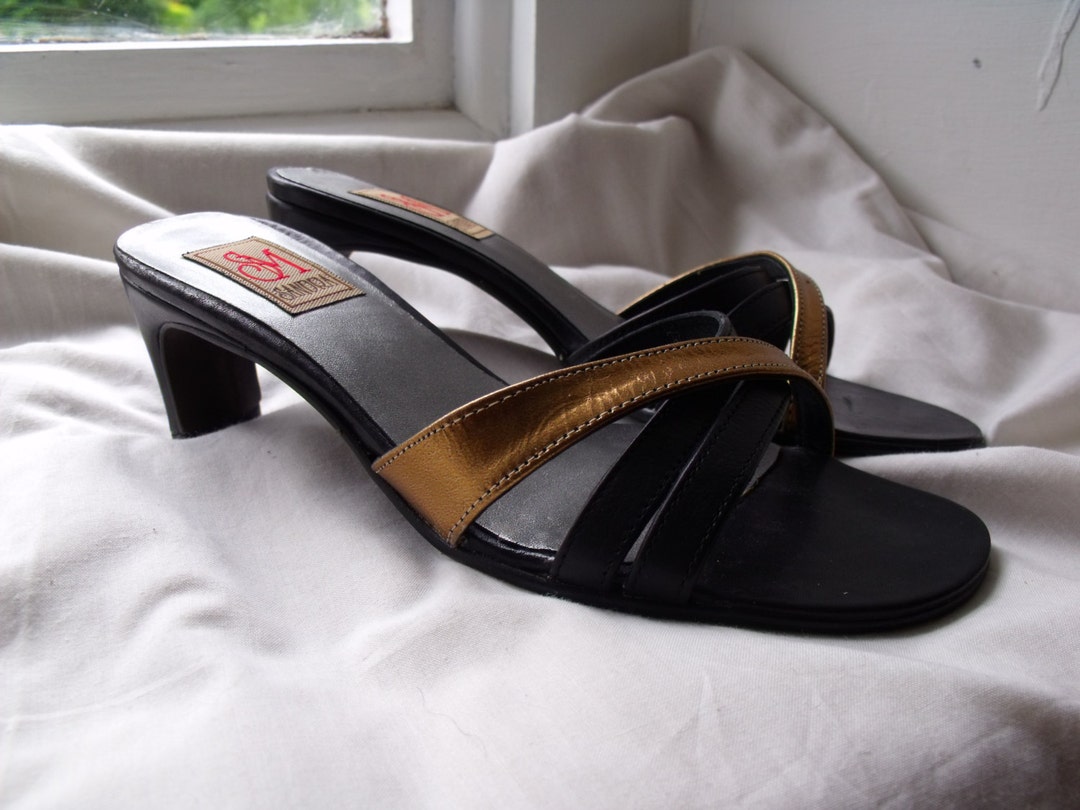 Vintage Black and Gold Mules UK 3.5 US 6 Eur 36 - Etsy