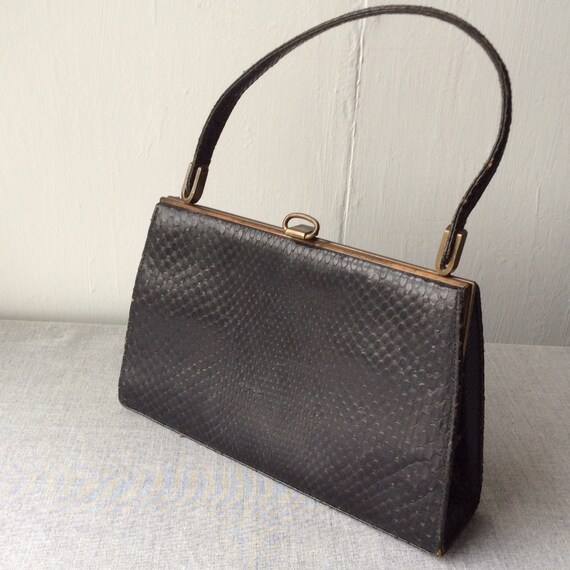 Vintage 1940s black snakeskin bag, Fassbender, Mad