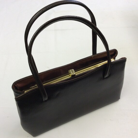 Vintage 50s 60s brown  faux leather frame handbag… - image 2