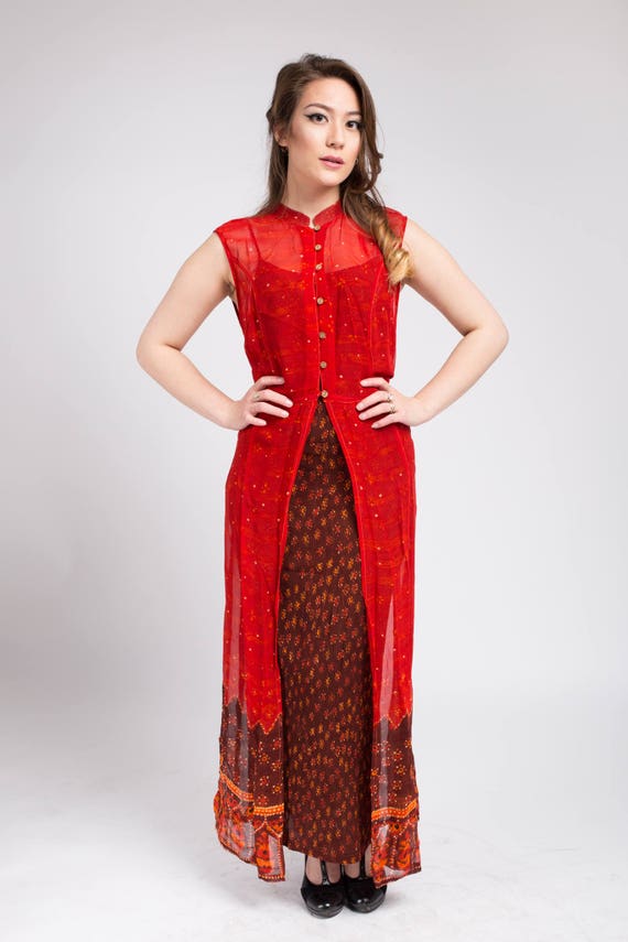 Vintage 70s dress and overshirt S/M , René Derby.