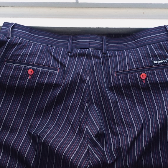 striped navy trousers