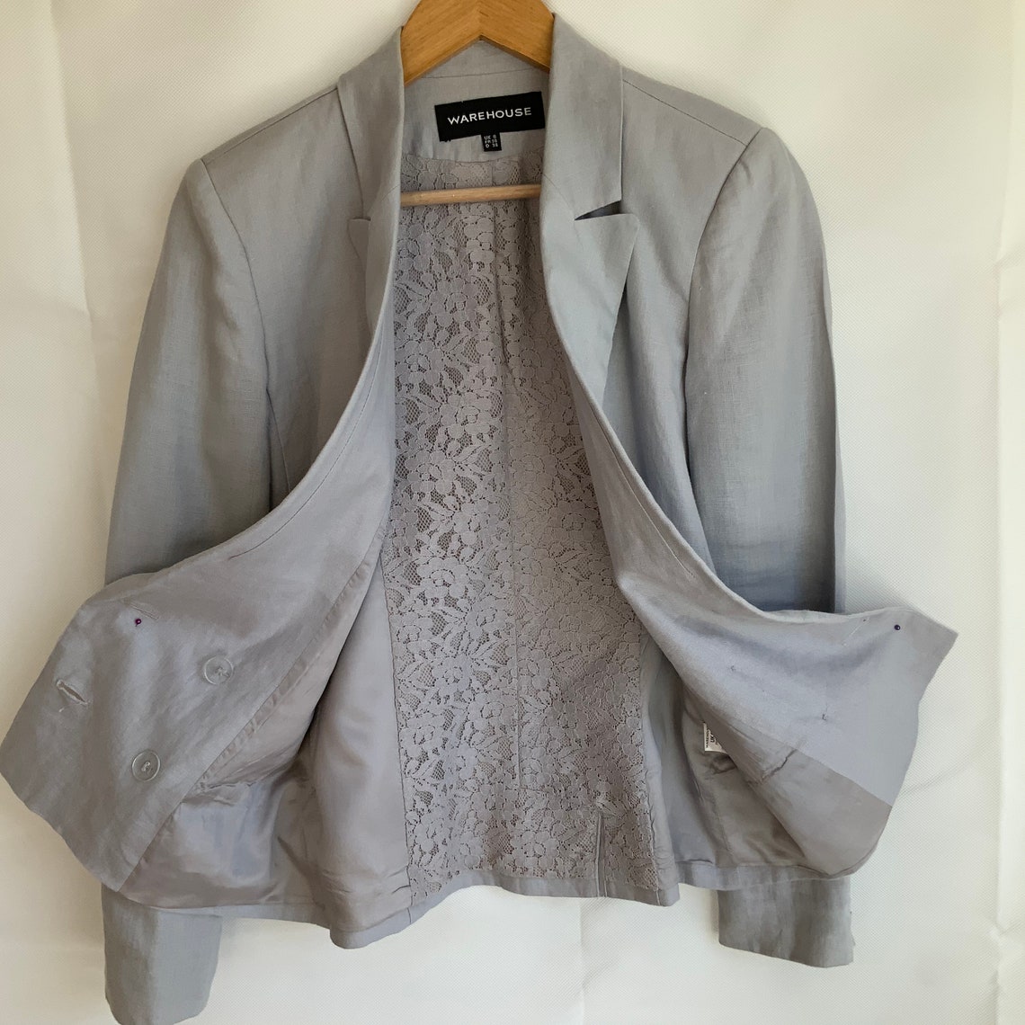 Vintage UK 8 dove grey linen blazer by Warehouse lace lining. Etsy