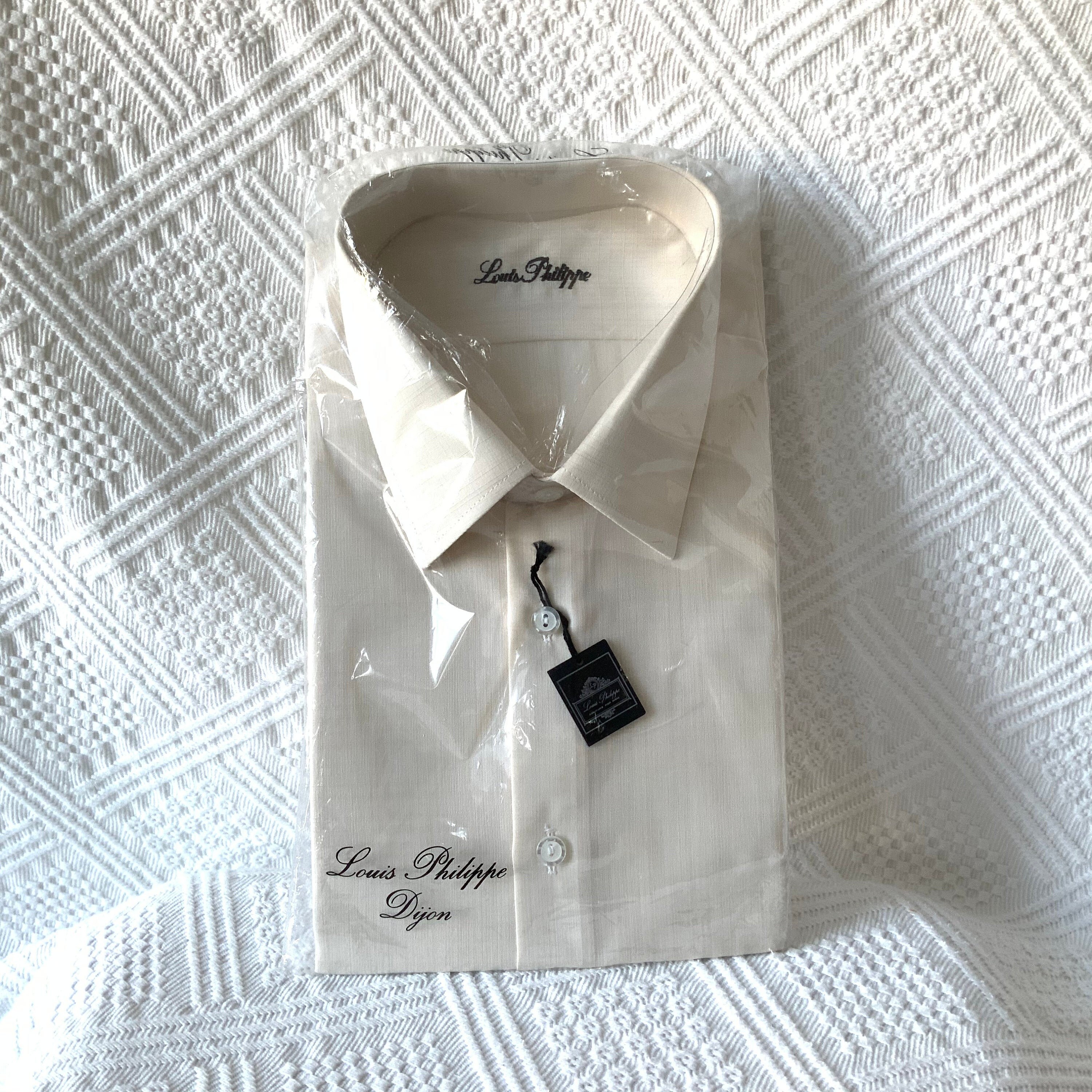 Image of Vintage Louis Philippe Dijon Shirt, 16 1/2 " 42 cm Collar, Cream Poly Cotton Mix. Deadstock in Packaging