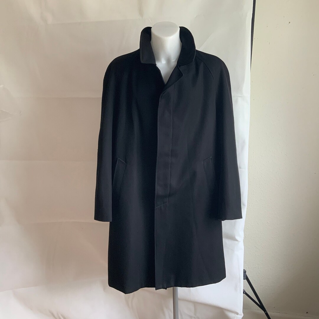 Vintage Black Wool Mix Overcoat Shower Resistant Taffeta Etsy