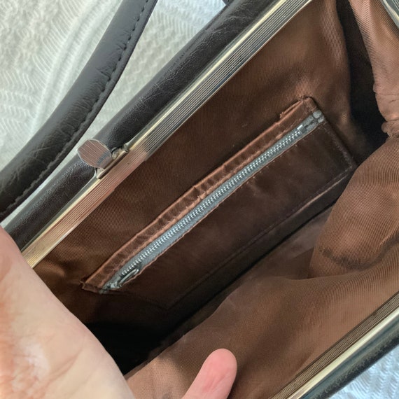 Vintage 60s brown faux leather handbag,Frame hand… - image 6