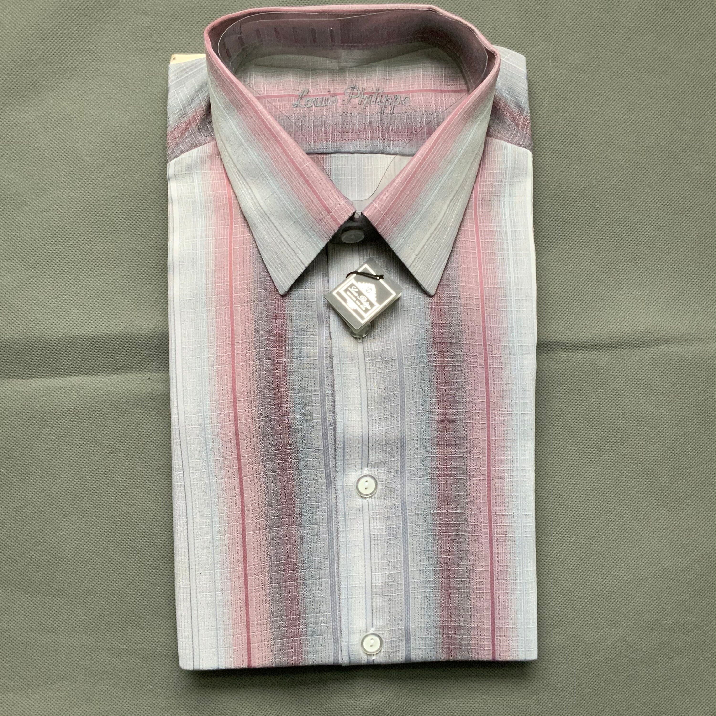 Image of Vintage Louis Philippe Savile Row Shirt, 16" 41 cm Collar, Pink & Grey Shadow Stripes