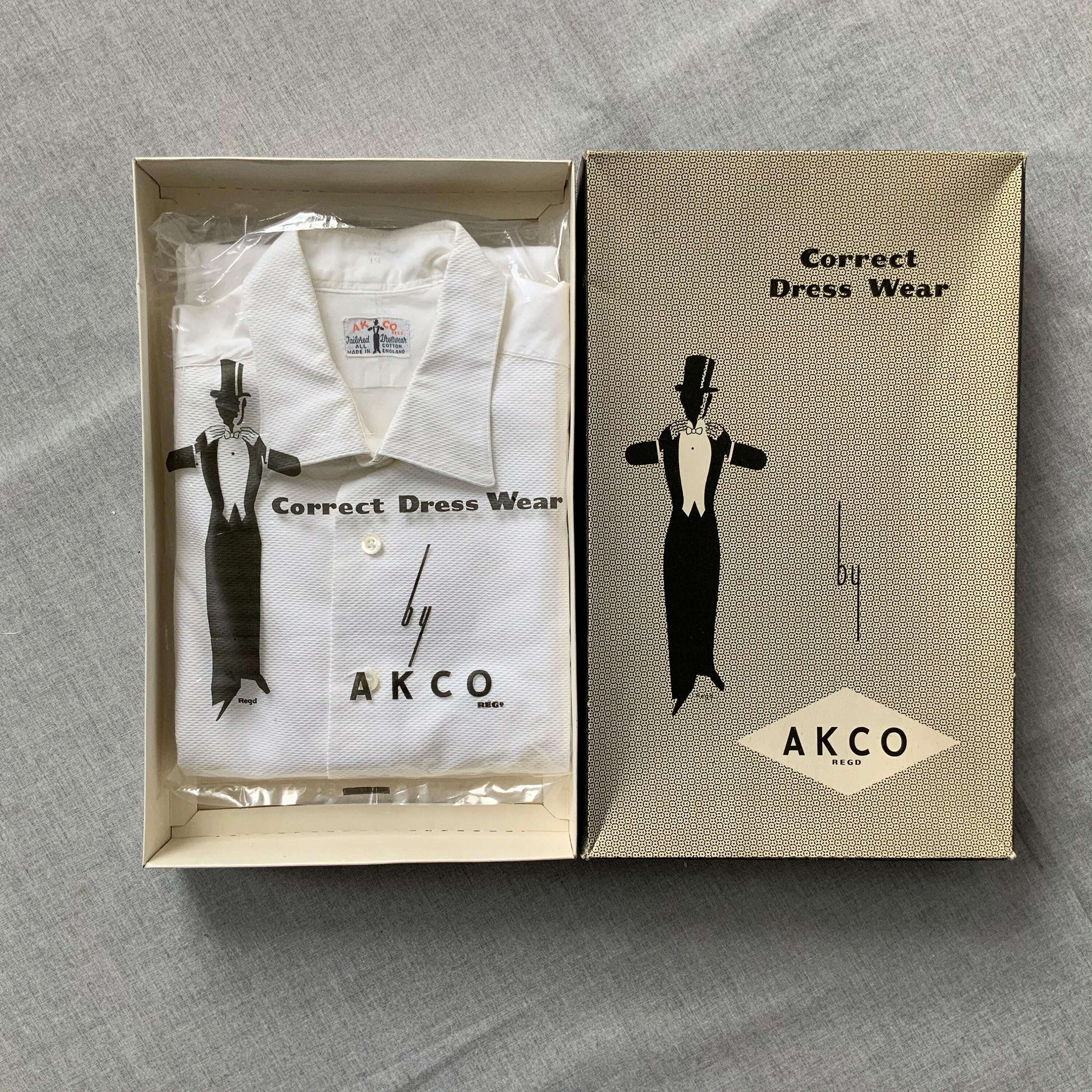 Image of 1940S 15 1/2 " Dress Shirt, Unworn, in Original Box & Packaging, Akco, Made England, Correct Dress Wear