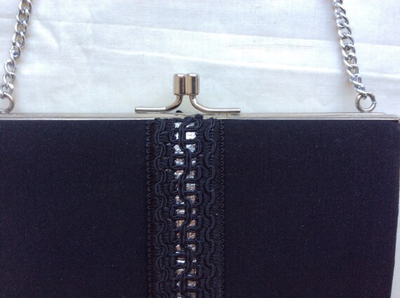 Vintage  evening purse,black faille with silver t… - image 3