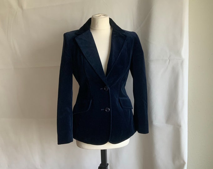 Vintage Blue Velvet Jacket,uk 10,C & A, Made in U.K. Cotton Velvet. Etsy