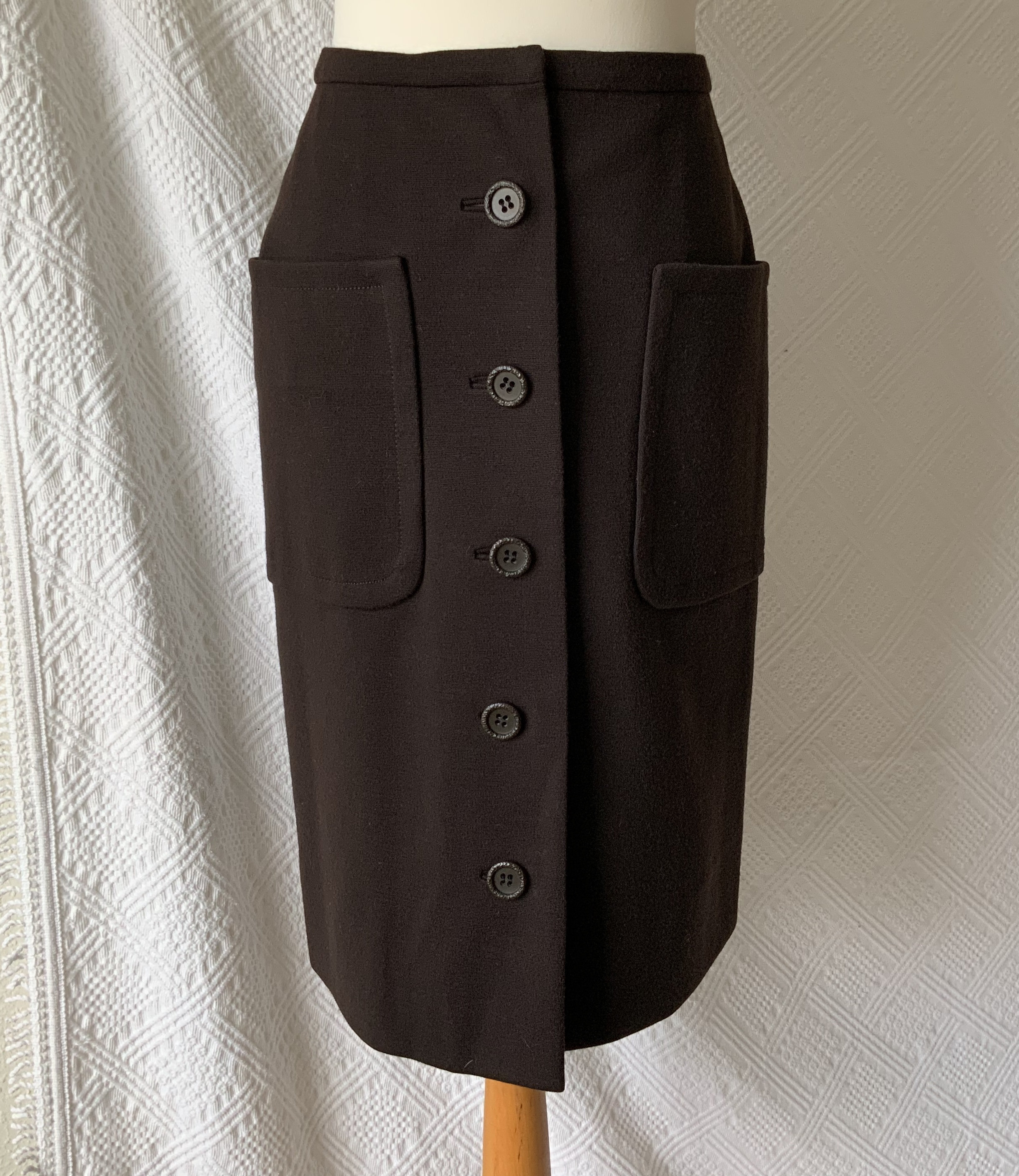 Image of Vintage Heavy Woollen Jersey Skirt, Waist "  cm, Brown Button Through Skirt