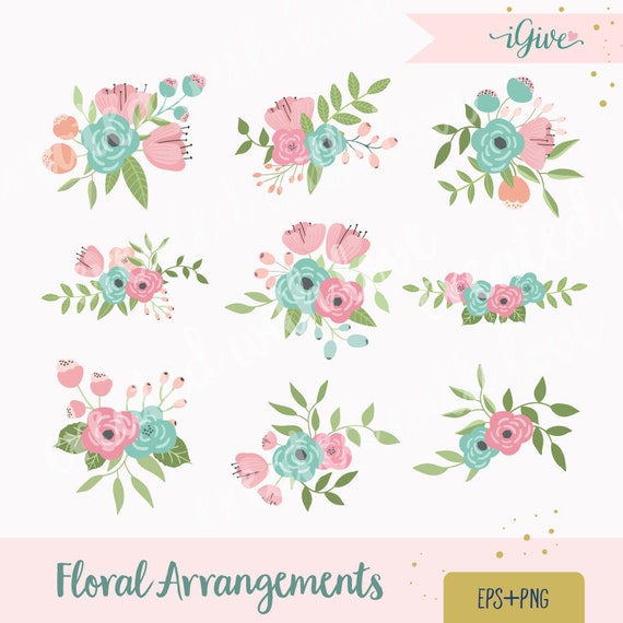 Mint Pink and Blush Wedding Flowers Clipart Wedding | Etsy